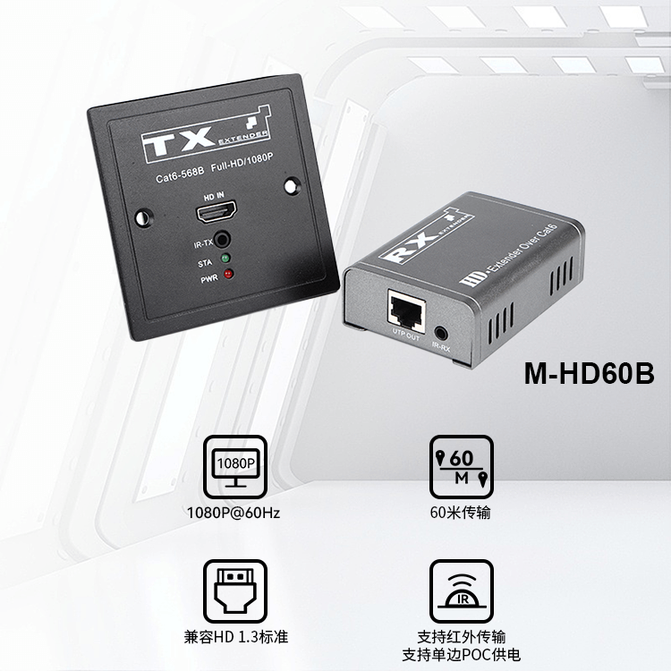 M-HD60B 1080P POC 红外控制 86面板HD网线传输器